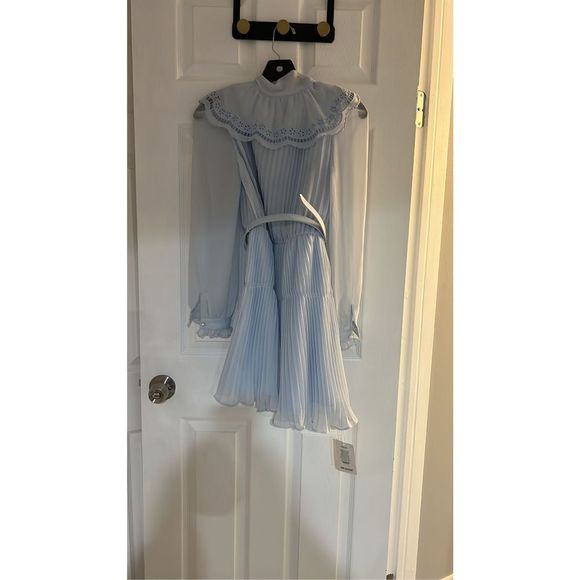 SELF-PORTRAIT Blue Chiffon Mini Dress Size 2 - Picture 8 of 10